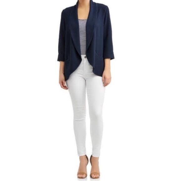 3/$30 Drape Front Boyfriend Blazer, Navy - Picture 3 of 9